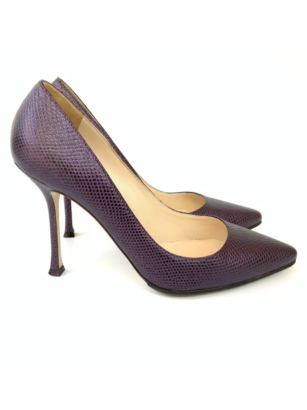 Sergio Rossi Purple Snakeskin Embossed Leather Pointed Toe Pumps 37 US 6.5 Italy